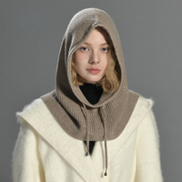 Cache-cou surdimensionné en cachemire doux de haute qualité, cagoule tricotée avec cordon de serrage, bonnet d'hiver personnalisé pour femme