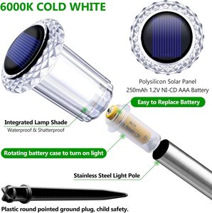 Lampe solaire extérieure étanche 6000K à LED en acier inoxydable sur piquet pour jardin, allée, chemin, paysage - Product Image 2
