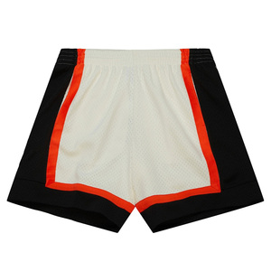 Shorts de basket décontractés pour hommes, bleu et noir, avec blocs de couleur, en maille respirante, avec bande latérale orange et taille élastique - Product Image 3