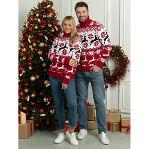 Vente en gros unisexe col rond renne flocon de neige pull noël hommes chandails - Product Image 3