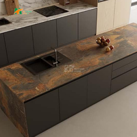 Dalle en pierre frittée rustique marron orangé MT Stone pour mur d'accentuation et carrelage de sol de salon