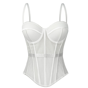 Vente Chaude : Haut <span class=keywords><strong>Corset</strong></span> Halter Couleur Unie avec Baleines pour Femme, <span class=keywords><strong>Camisole</strong></span> en Maille Transparente Amincissante, Vêtement d'Extérieur pour Soirées et Clubs - Product Image 4