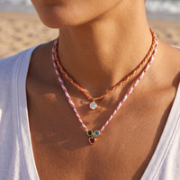 Collier en paracorde coloré fait main avec pendentif cœur étincelant en zircon, ras-de-cou plaqué or 18 carats, chaîne en corde tressée pour femme