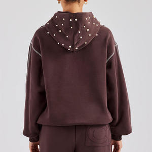<span class=keywords><strong>Felpa</strong></span> con <span class=keywords><strong>cappuccio</strong></span> da <span class=keywords><strong>donna</strong></span> personalizzata con ricami firmati e perle in maglia stile Casual per il Logo frontale con <span class=keywords><strong>cappuccio</strong></span> della stagione autunnale - Product Image 3