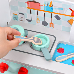 Mini cuisine en bois pour enfants, jeu de simulation réaliste, <span class=keywords><strong>jouet</strong></span> éducatif - Product Image 2