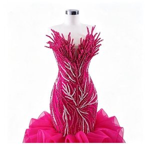 Robe de mariée personnalisée, charmante, ornée de paillettes et de perles, avec des volants en cascade, style sirène, dos corset. - Product Image 3