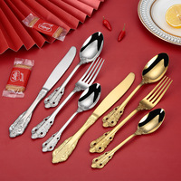 4PCS Royal Luxury Silver Gold Set de couverts en acier inoxydable de haute qualité pour restaurant hôtel mariage