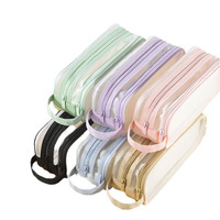 Grande trousse à crayons en maille à mailles larges, trousse à maquillage transparente, pochette à crayons transparente à deux compartiments, trousse à stylos pour étudiant