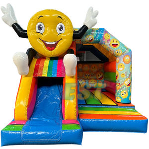 Castello Gonfiabile Commerciale Emoji Sorridente per Feste, Casa Gonfiabile con Scivolo Combinato - Product Image 1