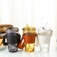 Gobelet en verre à paille personnalisé de 450 ml, avec étui en cuir portable, tasse à café en verre