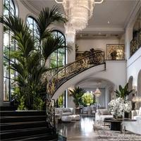 Escalier en fer forgé courbé, escalier artistique en fer pour les intérieurs de villas