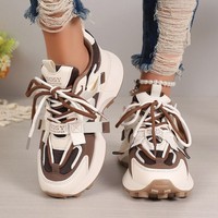 Chaussures de sport pour femmes printemps-automne, populaires en Europe et en Amérique, chaussures de course et décontractées à semelle épaisse et bout rond
