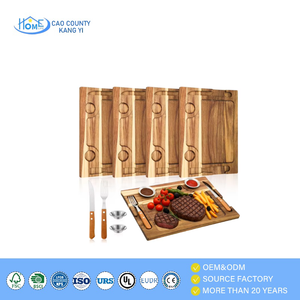 Vassoio di Servizio in Legno per Bistecche con Scomparti per Coltello e Forchetta, Tagliere Premium in Legno di Acacia per Ristoranti e Steakhouse - Product Image 1