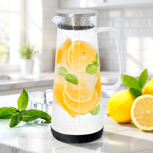 <span class=keywords><strong>Carafe</strong></span> à eau en verre transparent moderne avec poignée et base antidérapante en silicone, <span class=keywords><strong>carafe</strong></span> à jus en verre borosilicate de haute qualité pour la cuisine - Product Image 1