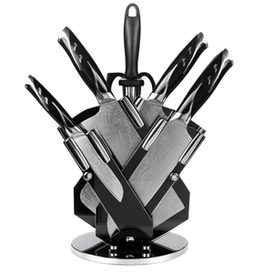 Juego de cuchillos de cocina de 7 piezas con patrón láser Damasco, hojas afiladas de acero inoxidable, mango antideslizante, tijeras de cocina y varilla de afilar. - Product Image 4