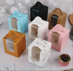 Papier kuchen Verpackungs box für Geburtstag Frohe Weihnachten Kuchen Box Hochzeits bevorzugung Cupcake mit Fenster und Griff Kuchen Box.