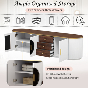 Meuble TV de salon de style Mid-Century de 70,8'' avec 3 tiroirs, 1 étagère, poignées en métal et armoires pour téléviseurs, centre de divertissement - Product Image 6