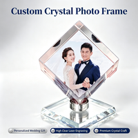 Cadre photo personnalisé en cristal de diamant K9 avec base rotative, cube photo en cristal gravé au laser, cadeau d'anniversaire de mariage