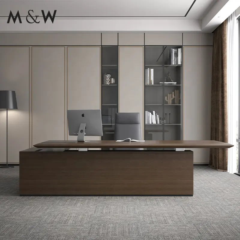 M & W مخصص فاخر عصري على شكل L مدير خشب أثاث مكتبي قشرة مكاتب للمدير التنفيذي مكاتب حديثة