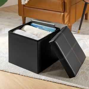 PVC Faux Da In Ấn Ottoman Folding Pouff Với Lưu Trữ Băng Ghế Dự Bị - Product Image 4