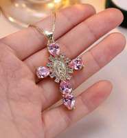 Vente flash - Collier pendentif créatif personnalisé pour les fêtes, pendentif croix de la Vierge Marie serti de diamants étincelants, cadeaux pour femmes