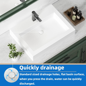 Lavabo da Appoggio Moderno 24 Pollici, Lavandino Rettangolare in Porcellana Bianca 24 X 18.3, Vasca Bassa da Bancone, Garanzia 5 Anni - Product Image 3