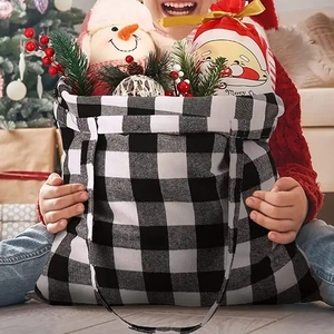 Bolsa de Compras Grande de Algodón, Bolsa de Mano con Diseño a Cuadros, con Asa, Ecológica, Duradera, para Guardar Comestibles y Ropa - Product Image 5