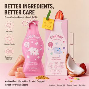 Bocadillo Nutritivo Hidratante para Mascotas, Smoothie de Conejo con Fresa, Leche de <span class=keywords><strong>Coco</strong></span> y Polen de Abeja, para Perros y Gatos - Product Image 1