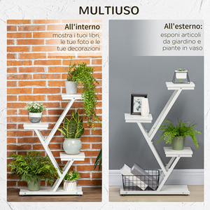Outsunny 4-<b>Tier</b> Indoor and <b>Outdoor</b> <b>Plant</b> <b>Stand</b> Ladder in MDF and Steel, 50.5x24x81 cm, White - Product Image 6