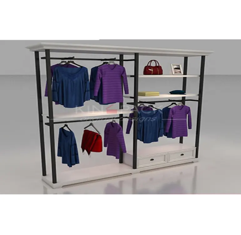 Rack for clothing retail stores of Functional mdf wood with veneer made mental clothes rack wood display