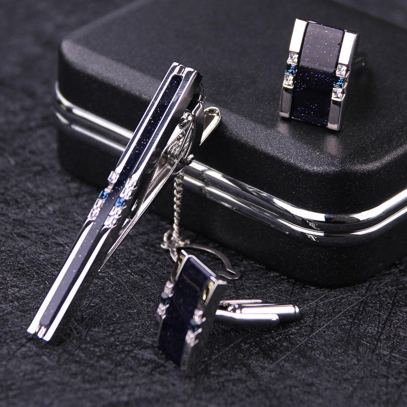 Starry Cuff links + Long Zircon Tie Clip