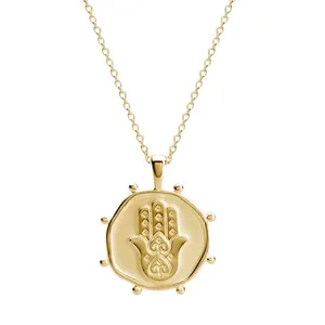 Colar feminino ouro 18k, prata esterlina 925, miçangas, moeda, colar, joias, hamsa