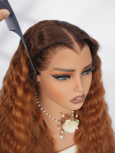 Perruque à dentelle frontale 13x6, vague profonde, brun caramel avec racines foncées, ligne de cheveux en forme de M, cheveux humains, dentelle HD, sans colle, vente en gros - Product Image 4