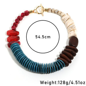 Collier en <span class=keywords><strong>bois</strong></span> perlé fait main, nouvelle collection Kaimei 2025, bijoux fantaisie, perles de <span class=keywords><strong>bois</strong></span> mélangées, perles acryliques, style bohème - Product Image 5