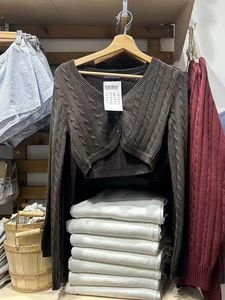 <span class=keywords><strong>Cardigan</strong></span> court en tricot torsadé personnalisé pour femme, col en V, boutonné sur le devant, manches longues, pour l'automne et l'hiver - Product Image 4
