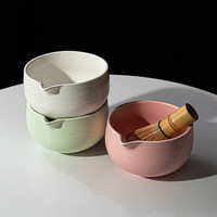 Ensemble de thé matcha de style japonais de première qualité, écologique et durable, avec bol en céramique à motif uni, bec verseur, support pour 100 bonsaïs et fouet.