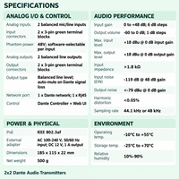 Adaptor Audio Analog Bi-Directional Dante 2x2 dengan Daya Phantom 48V Per Kanal, Konverter I/O Audinate yang Dikelola Melalui Pengontrol