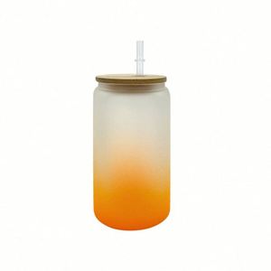 Vaso de Vidrio Esmerilado de 16 oz con Tapa de Bambú, para Sublimación, Color Degradado, para Cerveza o Agua - Product Image 2