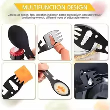 Ensemble d'ustensiles de camping en acier inoxydable, équipement de survie en plein air, 10 en 1, vaisselle de voyage, couverts, fourchette, cuillère, ouvre-boîte - Product Image 6