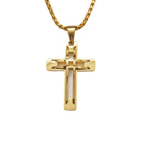Liontin Salib Yesus Kristus Berongga Anti Karat Lapis Emas 18k Bahan Stainless Steel Perhiasan Fashion Berkualitas Tinggi Kalung