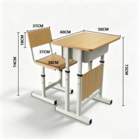 Ensemble de bureau et chaise d'école réglables avec panneau en bois, table d'étude à structure en acier avec boîte de rangement, mobilier scolaire durable