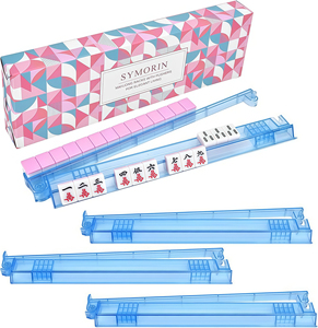 Mahjong Racks with Pushers Transparent Blue Plastic 4-Piece Set for Mahjong Game Play - Product Image 1