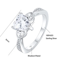 Bague d'amour romantique élégante et généreuse plaqué platine et rhodium Style classique en argent 925 pour les bijoux de mariage et de fête