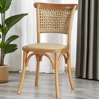 Chaise de salle à manger en bois massif rétro, chaise de salle à manger en rotin américain, chaise à dossier moderne