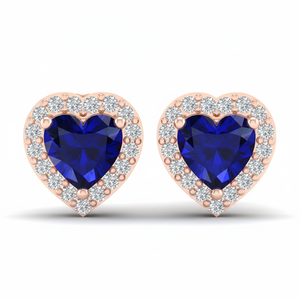 Bijoux en or rose en forme de coeur ensemble de boucles d'oreilles saphir bleu coupe ronde Moissanite Halo boucles d'oreilles nouveau style de bijoux en pierres précieuses - Product Image 1