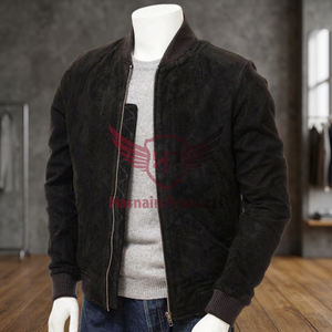 Blouson aviateur en daim noir pour homme avec col et poignets en tricot côtelé, poches isolées et sécurisées, intérieur entièrement doublé - Product Image 3