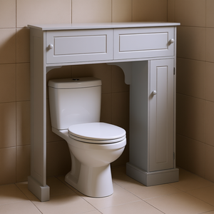 Meuble de rangement autoportant réglable pour toilettes avec étagère, étagères de salle de bain à un seul niveau, design traditionnel en bois - Product Image 2