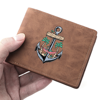 Dompet Kulit PU Sederhana Pria Motif Jangkar Musim Panas, Dompet Tipis dengan Kantong Koin Ber-resleting, Banyak Slot Kartu Kredit, Hadiah Khusus