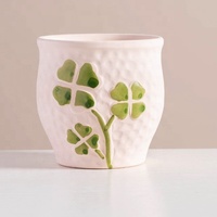 Pot de fleurs en céramique écologique personnalisé pour succulentes, pot en terre cuite gaufré motif trèfle, pot à plantes en porcelaine pour cactus, pour table, jardin, maison