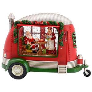 Christmas LED <b>Lights</b> Plastic Resin Camper With Mr & Mrs Santa <b>Tea</b> Time Scene, Spinning Effect, 2-Way Switch, 3*AA Batteries, Whi - Product Image 1